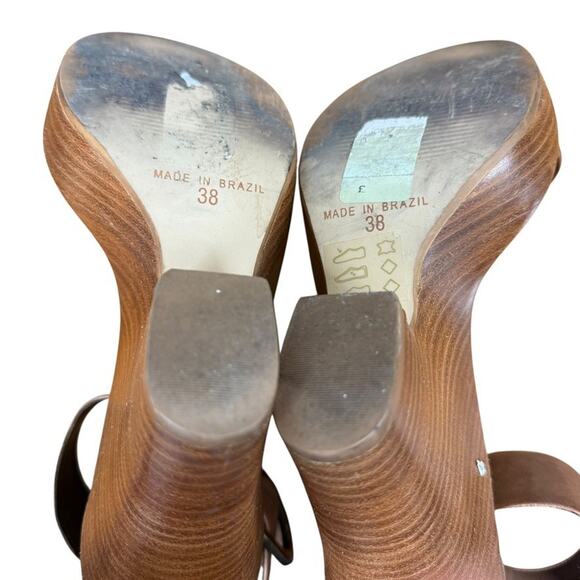 Dune Brown Leather Womens Platform Wedge Ankle Strap Sandals Shoes sz 38 / 8 - Picture 15 of 15